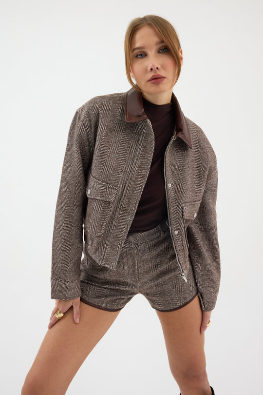 Routines Striped Two Piece Bomber Set - Brown 1018 Set Routines Fashion