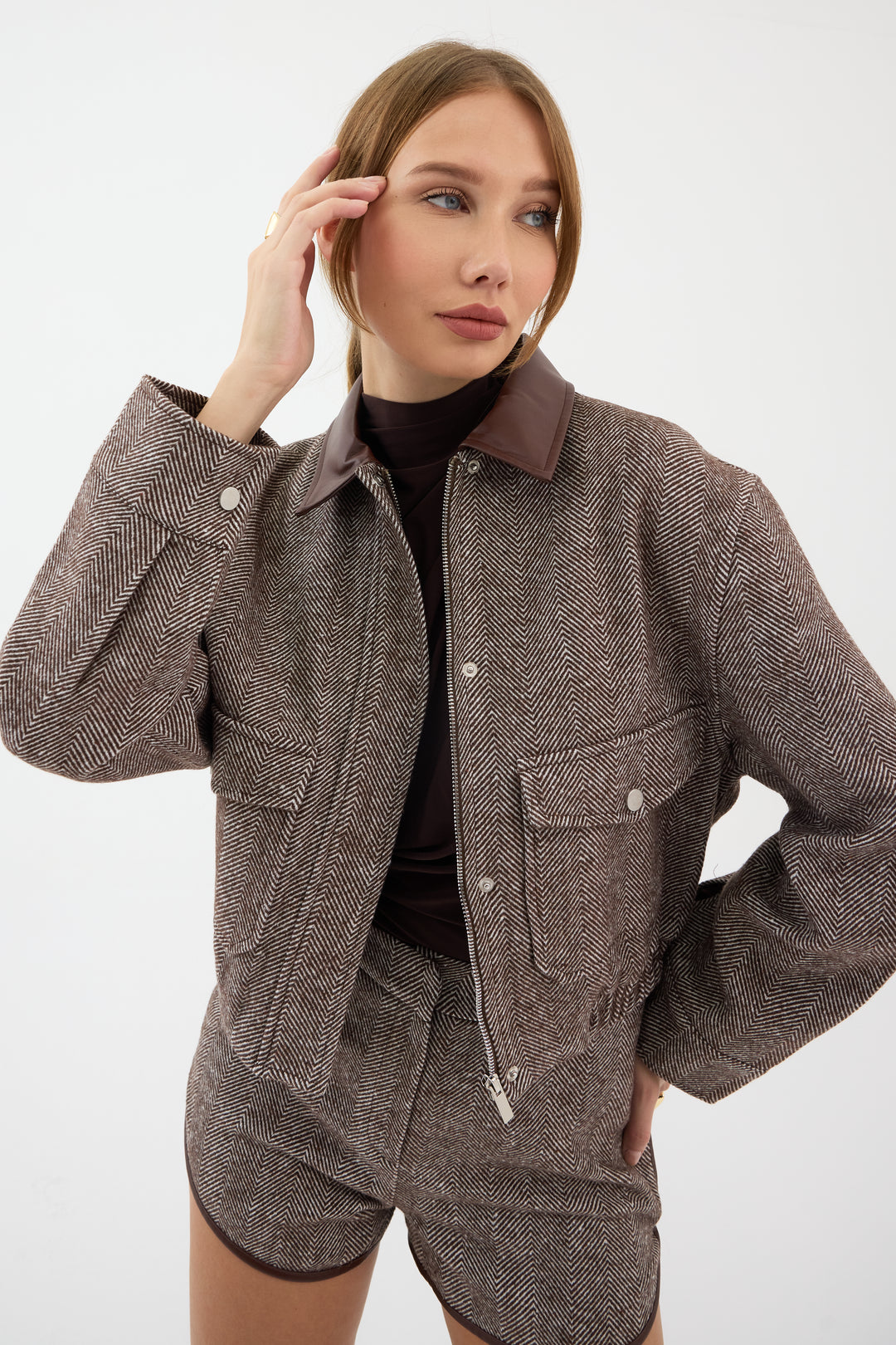 Routines Striped Two Piece Bomber Set - Brown 1018 Set Routines Fashion