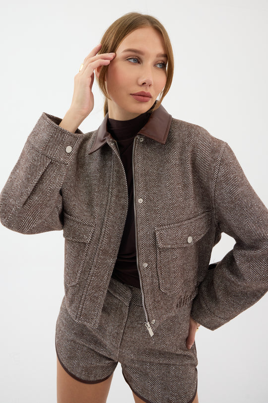 Routines Striped Two Piece Bomber Set - Brown 1018 Set Routines Fashion