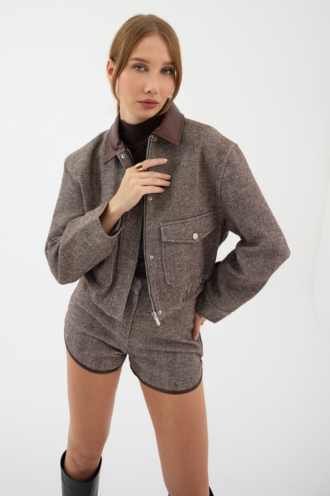 Routines Striped Two Piece Bomber Set - Brown 1018 Set Routines Fashion