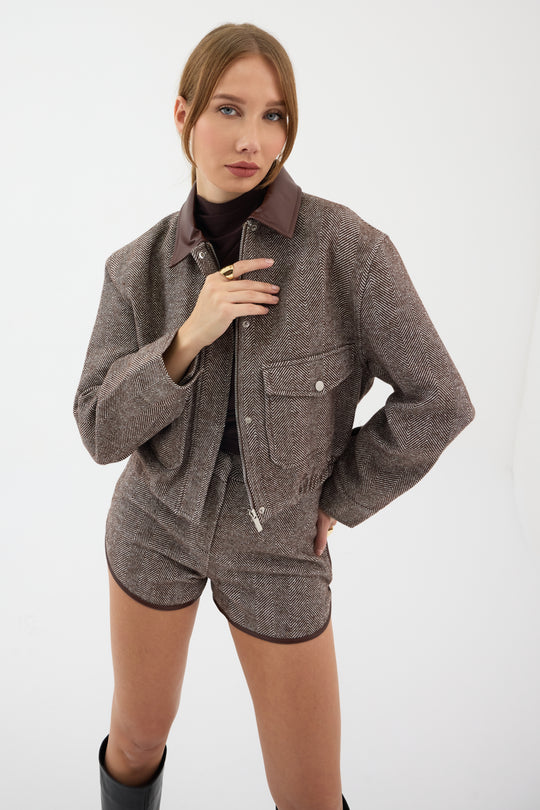 Routines Striped Two Piece Bomber Set - Brown 1018 Set Routines Fashion