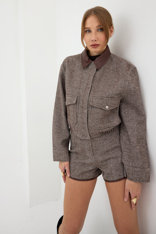 Routines Striped Two Piece Bomber Set - Brown 1018 Set Routines Fashion