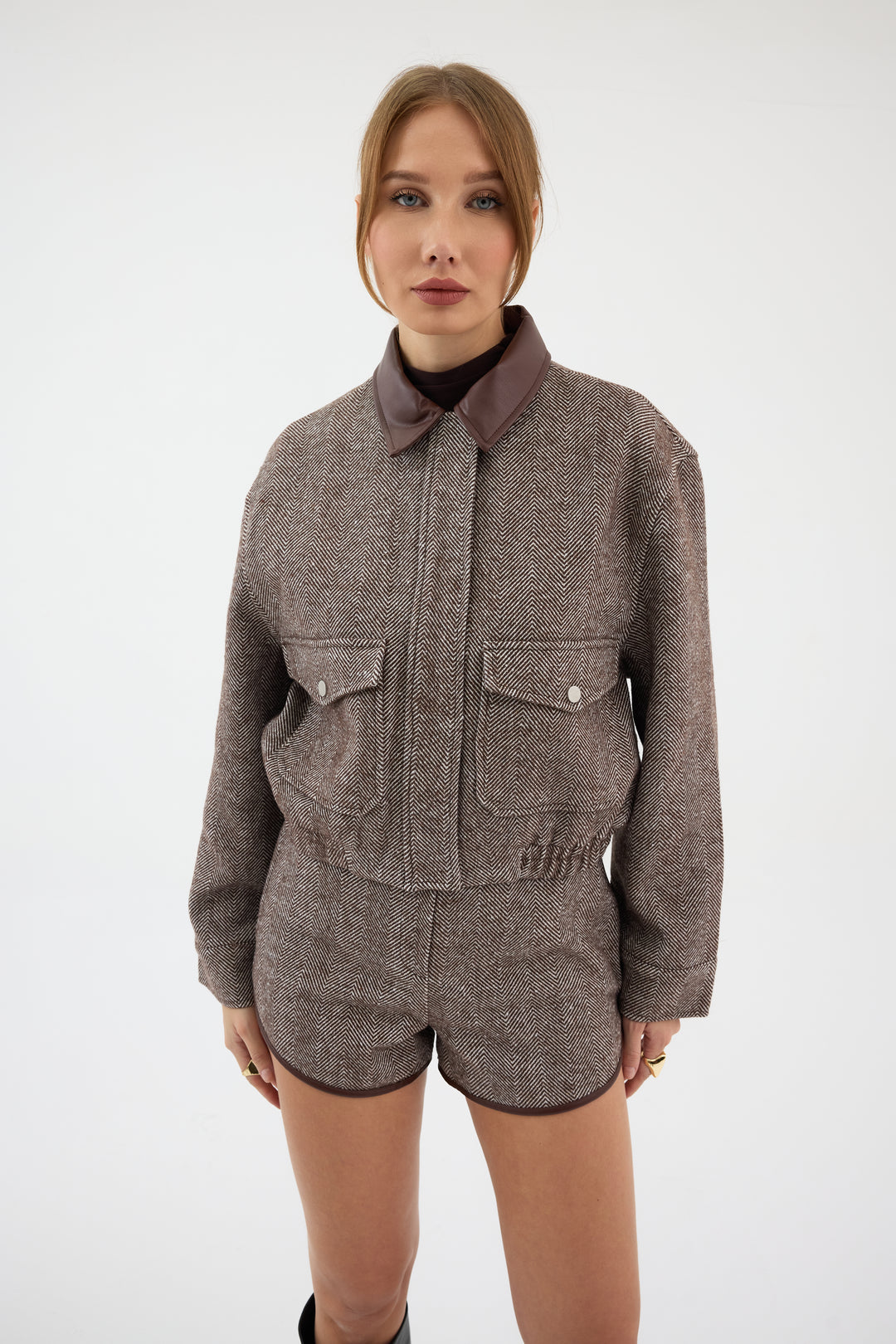 Routines Striped Two Piece Bomber Set - Brown 1018 Set Routines Fashion