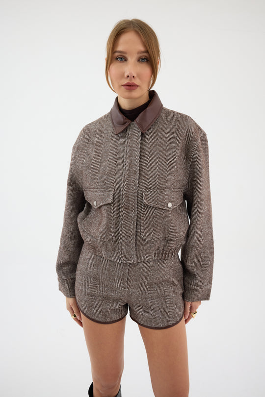 Routines Striped Two Piece Bomber Set - Brown 1018 Set Routines Fashion