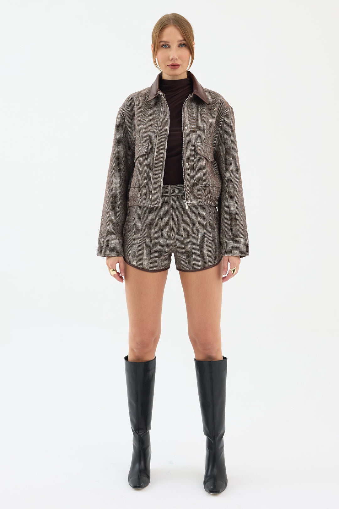 Routines Striped Two Piece Bomber Set - Brown 1018 Set Routines Fashion