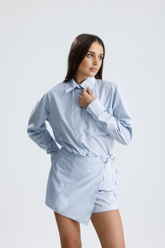 Routines Striped Two Piece Skort Set - Blue 52218032 Set Routines Fashion