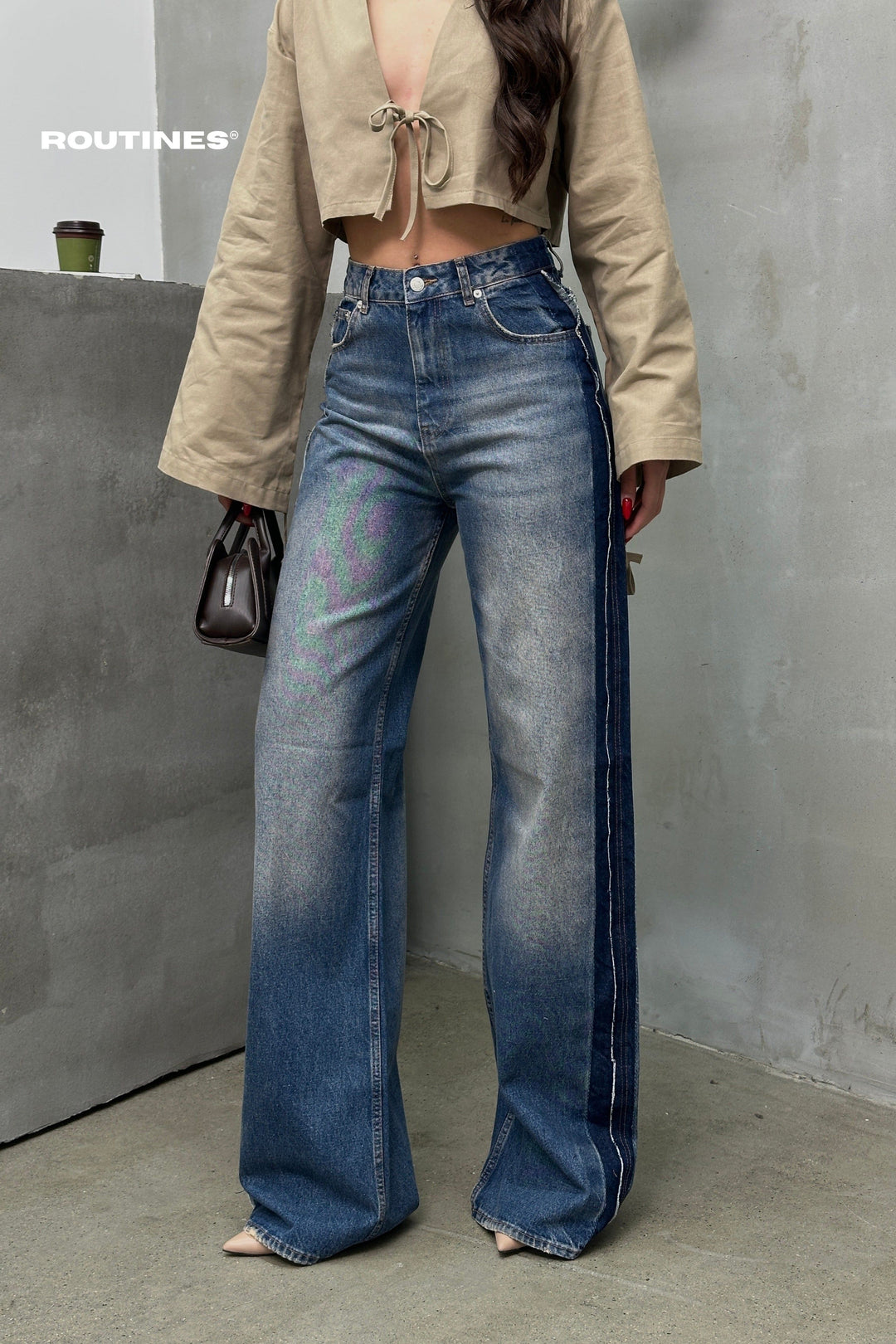Routines Striped Washed Straight Jeans 1376-1 Jeans Routines Fashion