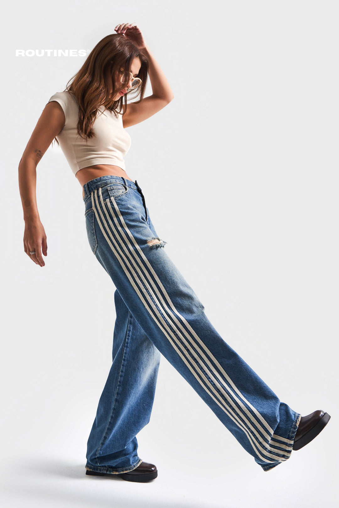 Routines Striped Washed Ripped Jeans 3737 Jeans Routines Fashion