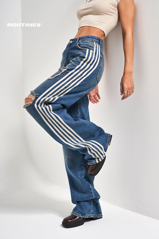 Routines Striped Washed Ripped Jeans 3737 Jeans Routines Fashion