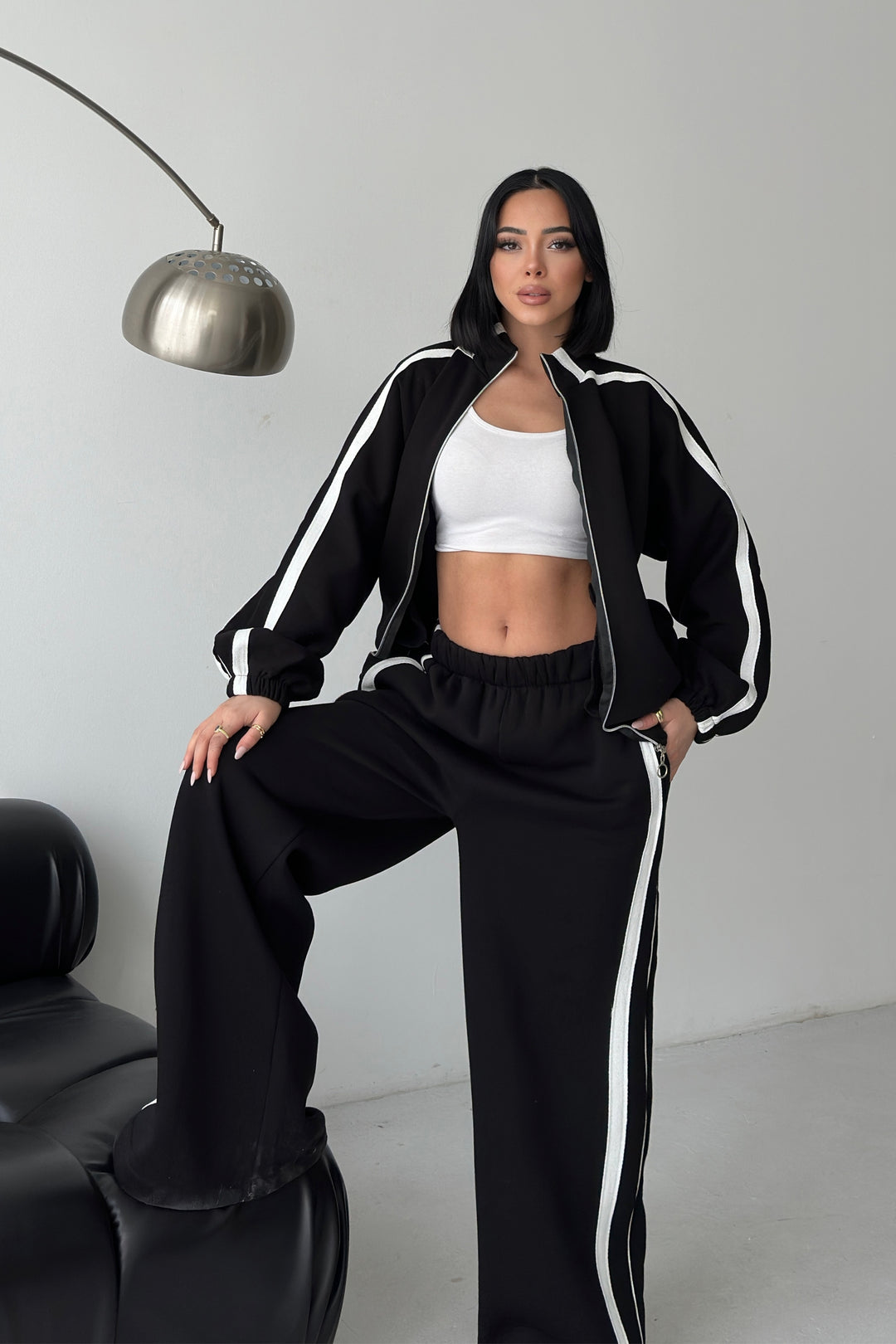 Routines Striped Zipper Tracksuit - Black 3999
