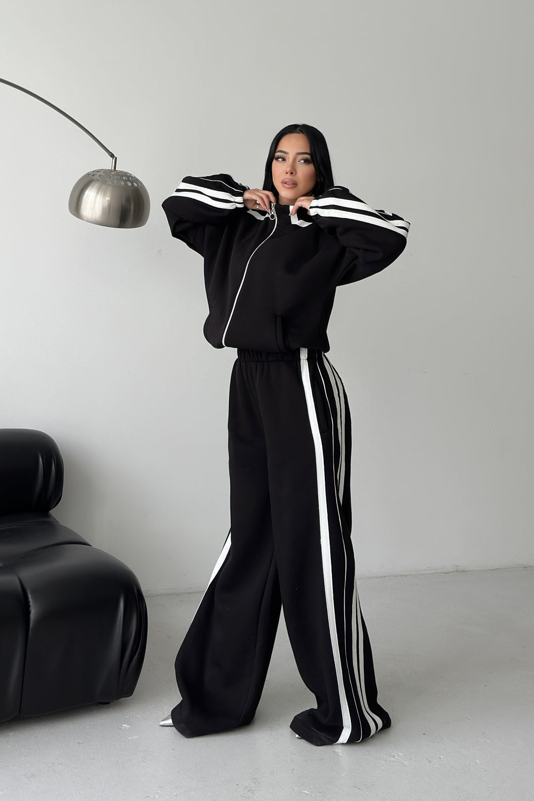 Routines Striped Zipper Tracksuit - Black 3999