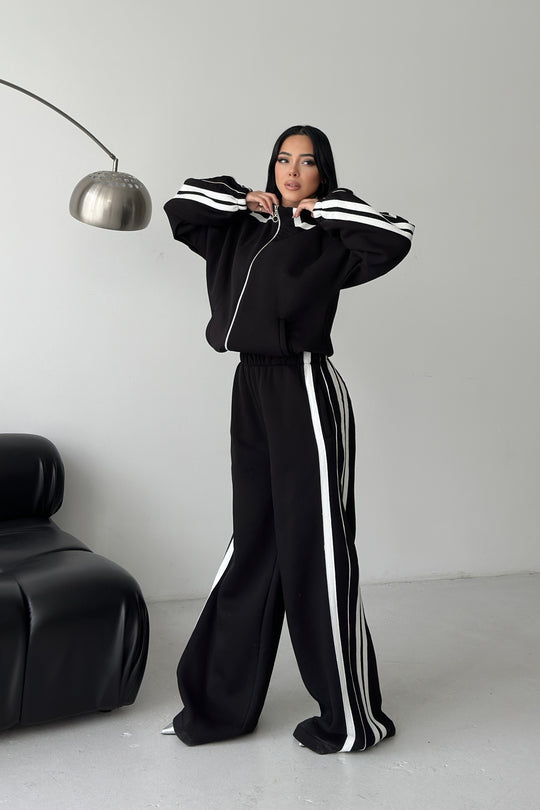 Routines Striped Zipper Tracksuit - Black 3999