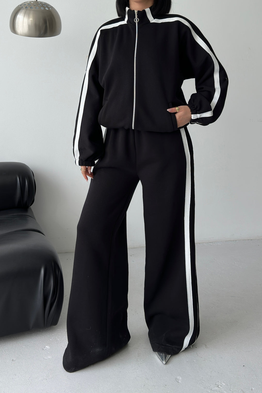 Routines Striped Zipper Tracksuit - Black 3999