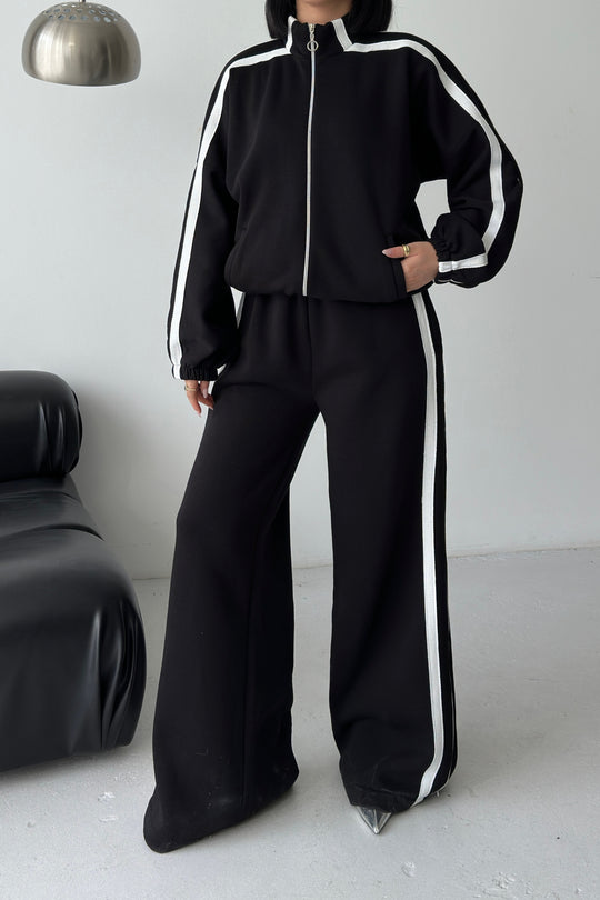 Routines Striped Zipper Tracksuit - Black 3999