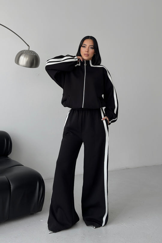 Routines Striped Zipper Tracksuit - Black 3999