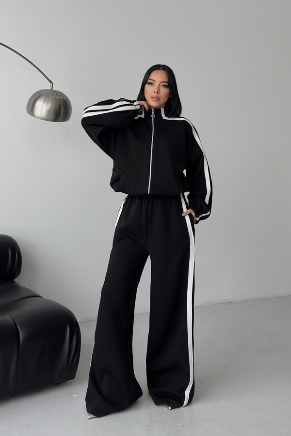 Routines Striped Zipper Tracksuit - Black 3999