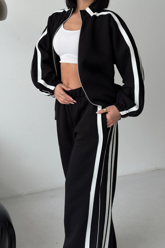 Routines Striped Zipper Tracksuit - Black 3999