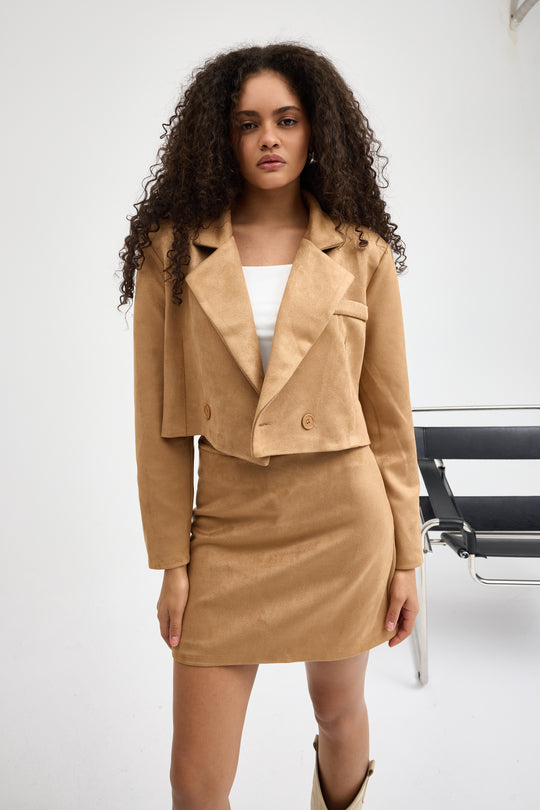 Routines Suede Two Piece Skort Set - Camel 2003 Set Routines Fashion