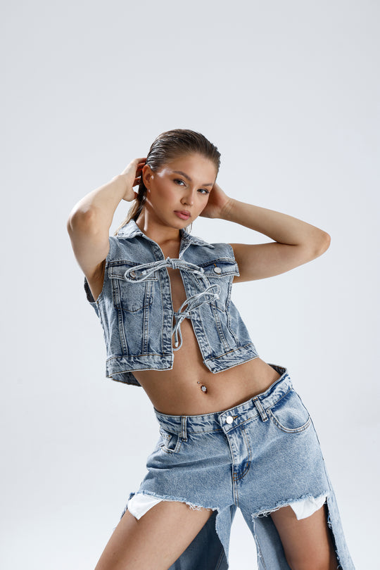 Routines Tie Denim Top 52212018 Top Routines Fashion