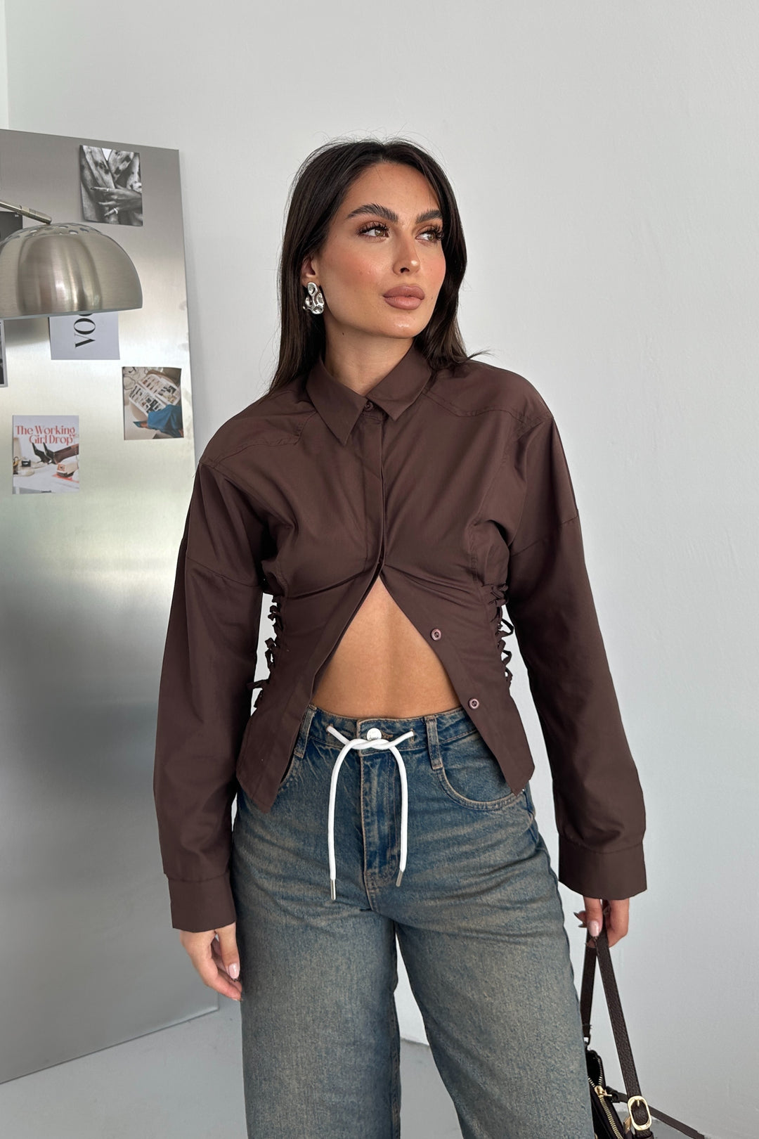 Routines Tie Tailored Blouse - Brown 221751 Blouse Routines Fashion