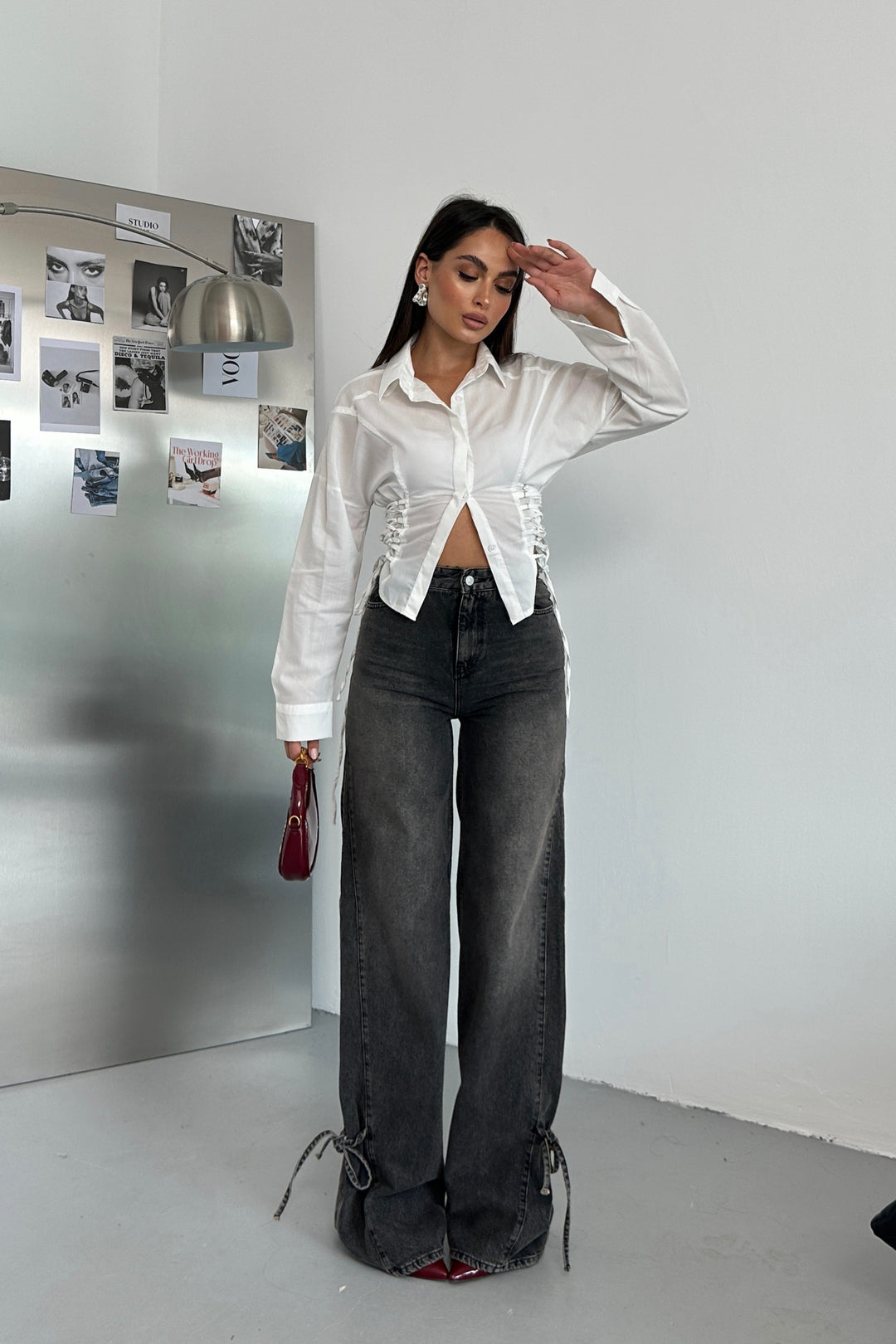 Routines Tie Tailored Blouse - White 221751 Blouse Routines Fashion