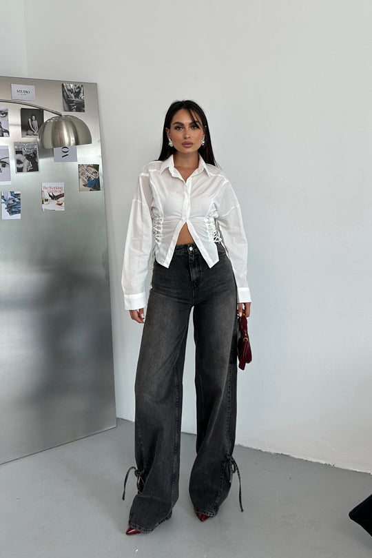 Routines Tie Tailored Blouse - White 221751 Blouse Routines Fashion