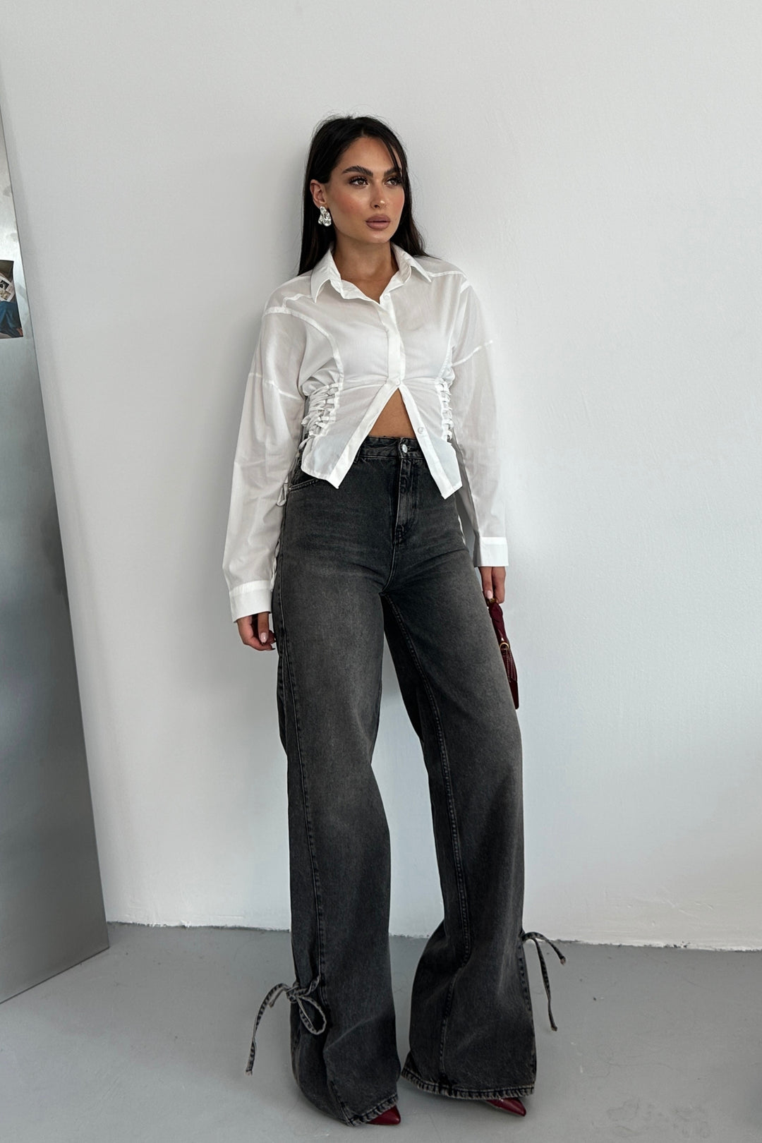 Routines Tie Tailored Blouse - White 221751 Blouse Routines Fashion