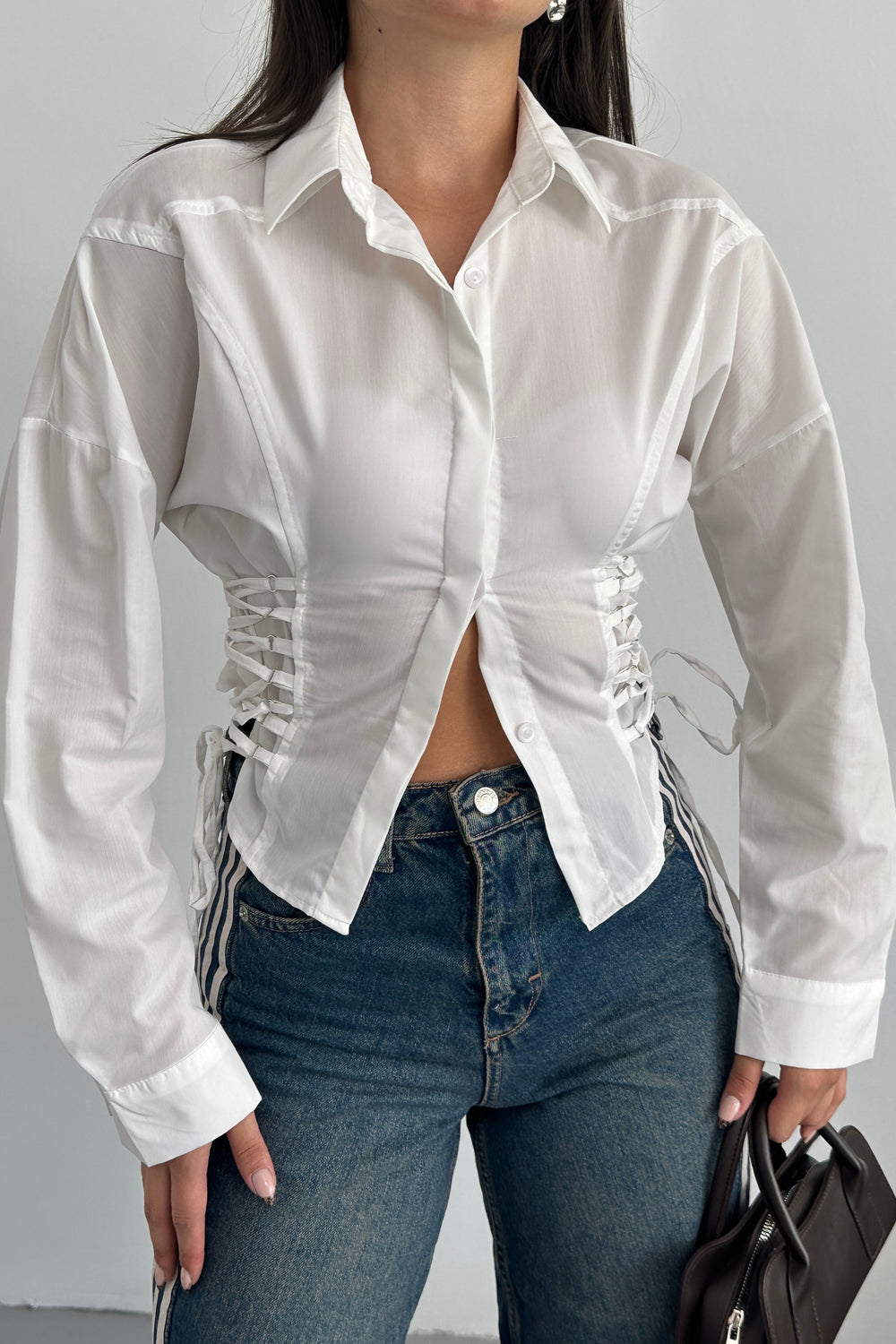 Routines Tie Tailored Blouse - White 221751 Blouse Routines Fashion