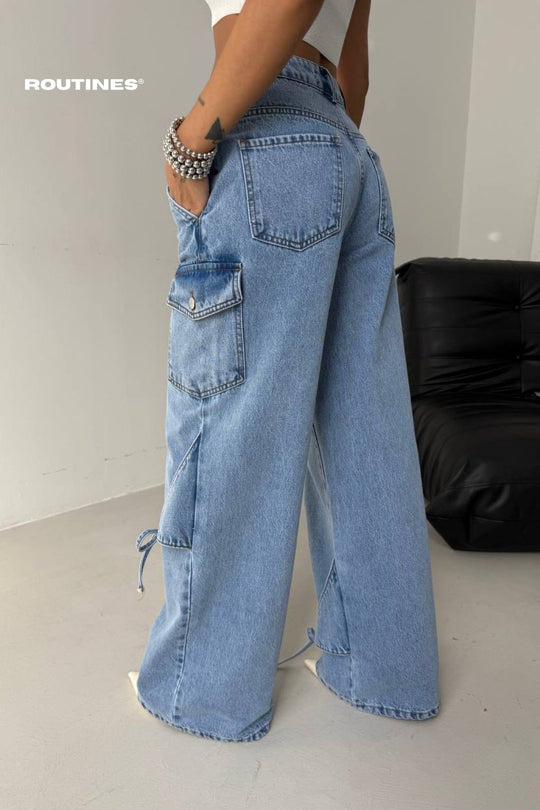 Routines Tie Up Baggy Pocket Jeans - Blue 52205016 Jeans Routines Fashion