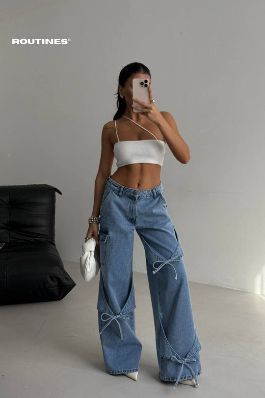 Routines Tie Up Baggy Pocket Jeans - Blue 52205016 Jeans Routines Fashion