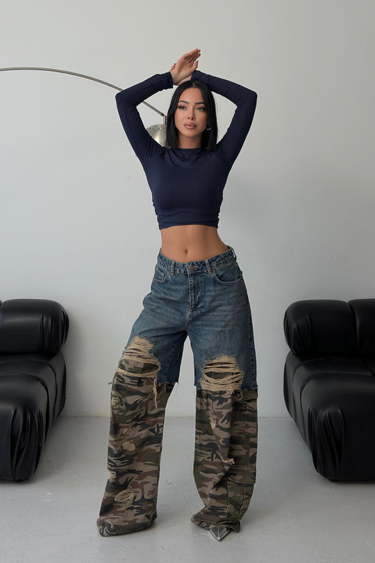 Routines Two-tone Camouflage Cargo Jeans 4412 Jeans Routines Fashion