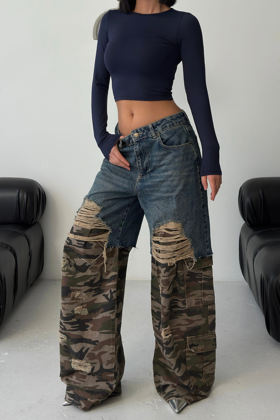 Routines Two-tone Camouflage Cargo Jeans 4412 Jeans Routines Fashion
