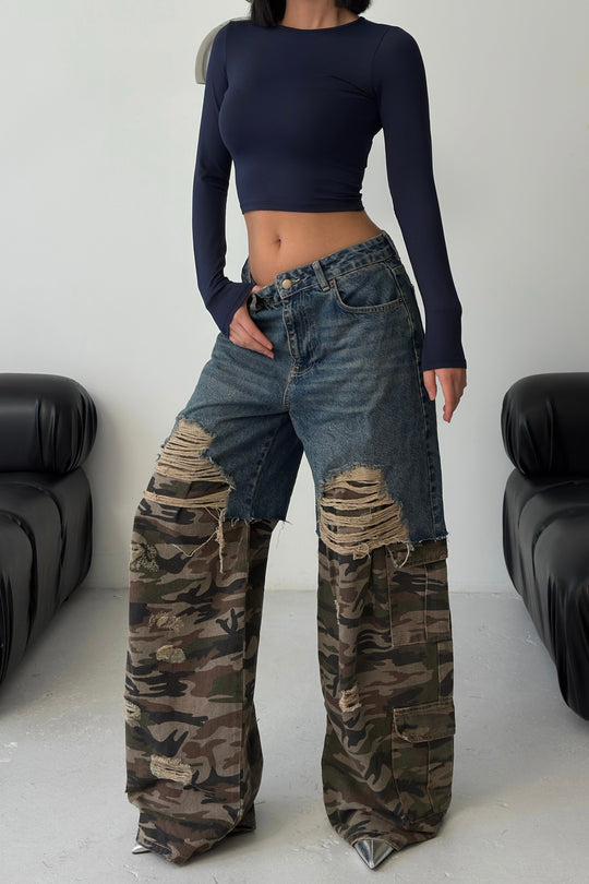 Routines Two-tone Camouflage Cargo Jeans 4412 Jeans Routines Fashion
