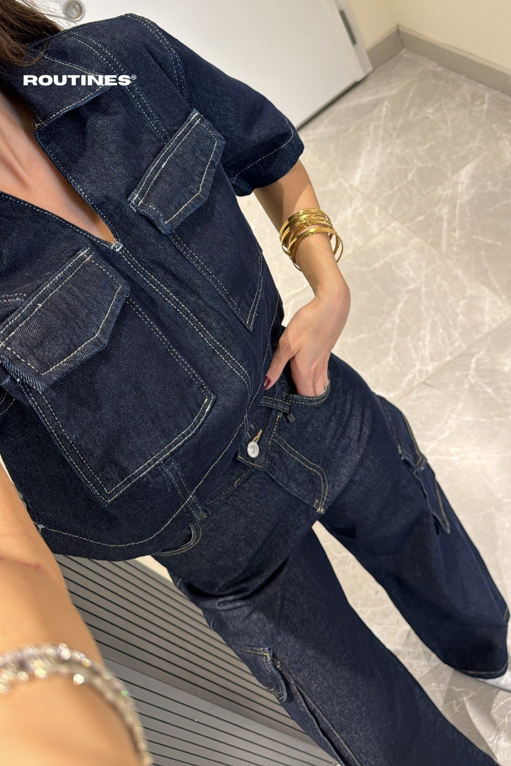 Routines Two Piece Cargo Denim Set 0150 Set Routines Fashion
