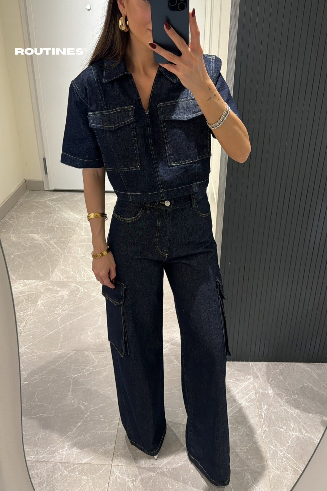 Routines Two Piece Cargo Denim Set 0150 Set Routines Fashion