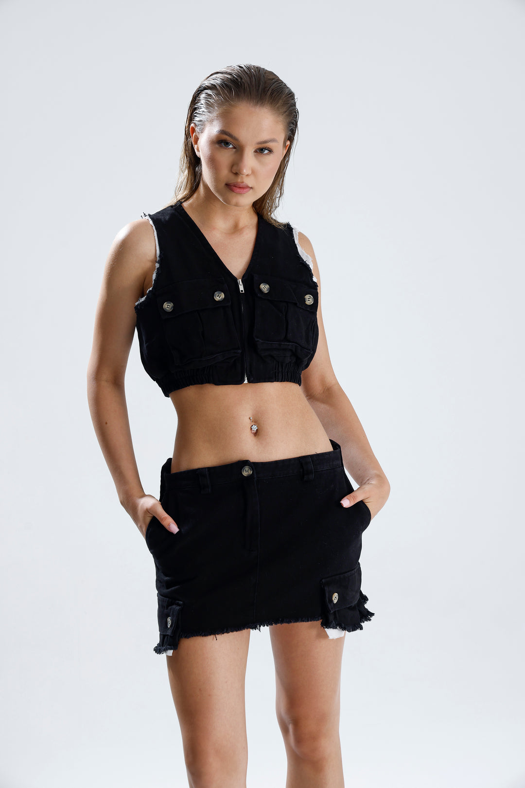 Routines Two Piece Cargo Set - Black 522020623 Set Routines Fashion