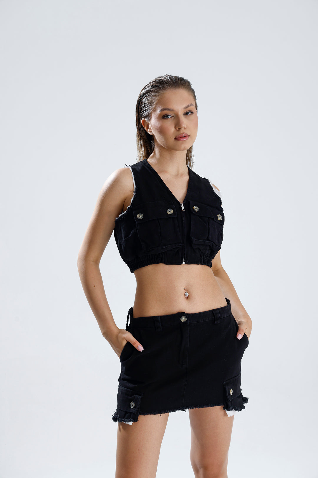 Routines Two Piece Cargo Set - Black 522020623 Set Routines Fashion