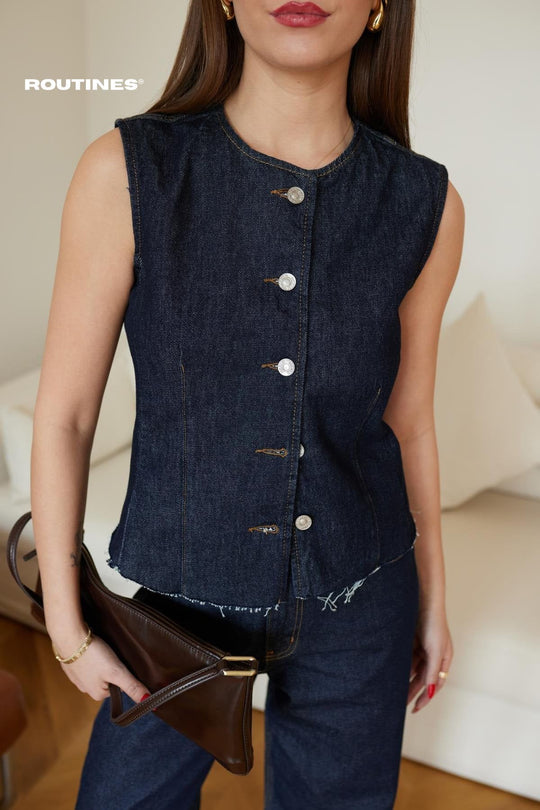 Routines Two Piece Denim Vest Set 0199 Set Routines Fashion