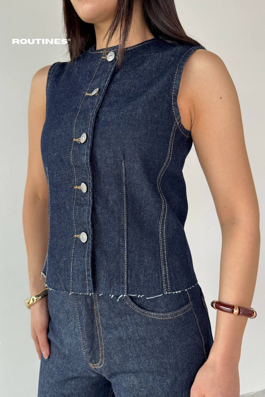Routines Two Piece Denim Vest Set 0199 Set Routines Fashion