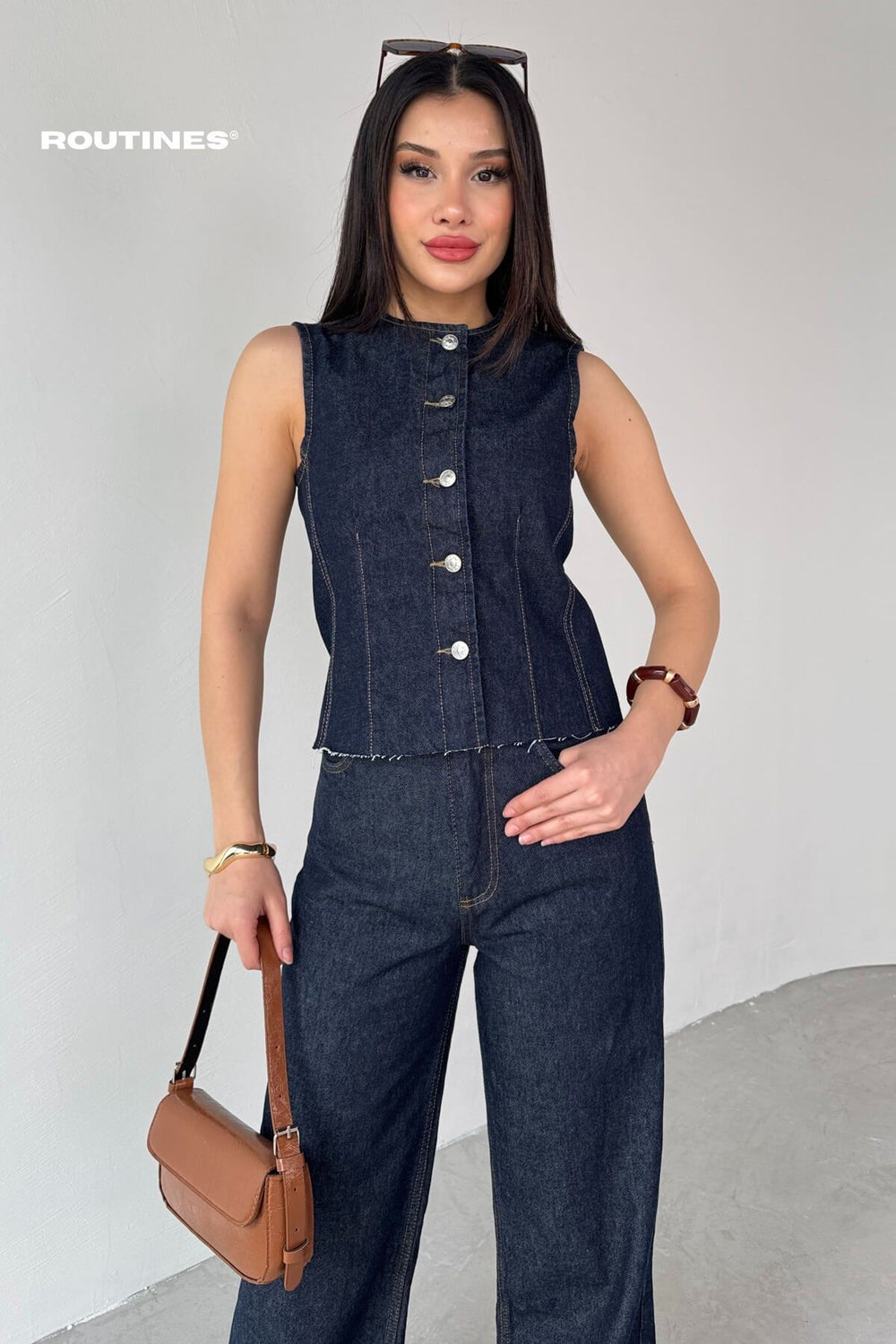 Routines Two Piece Denim Vest Set 0199 Set Routines Fashion