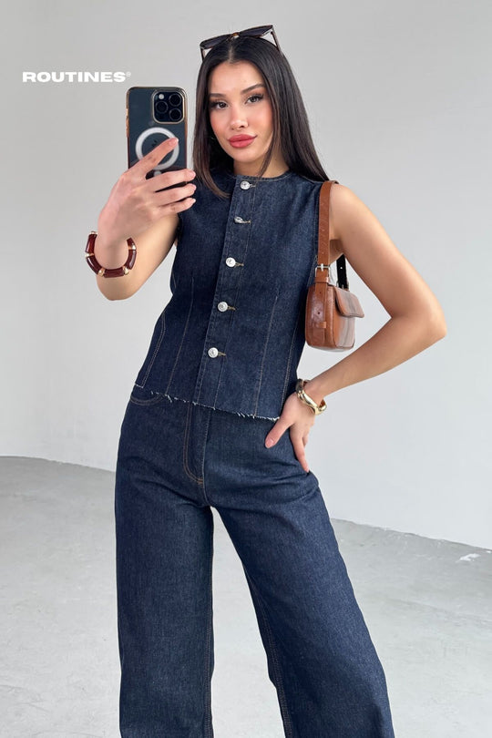 Routines Two Piece Denim Vest Set 0199 Set Routines Fashion