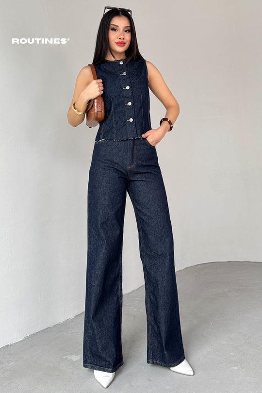 Routines Two Piece Denim Vest Set 0199 Set Routines Fashion
