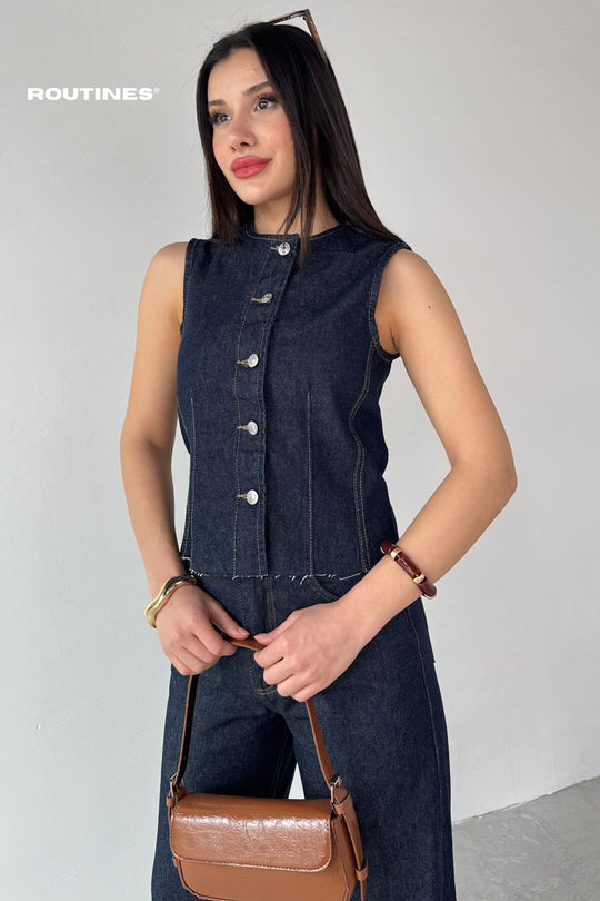 Routines Two Piece Denim Vest Set 0199 Set Routines Fashion