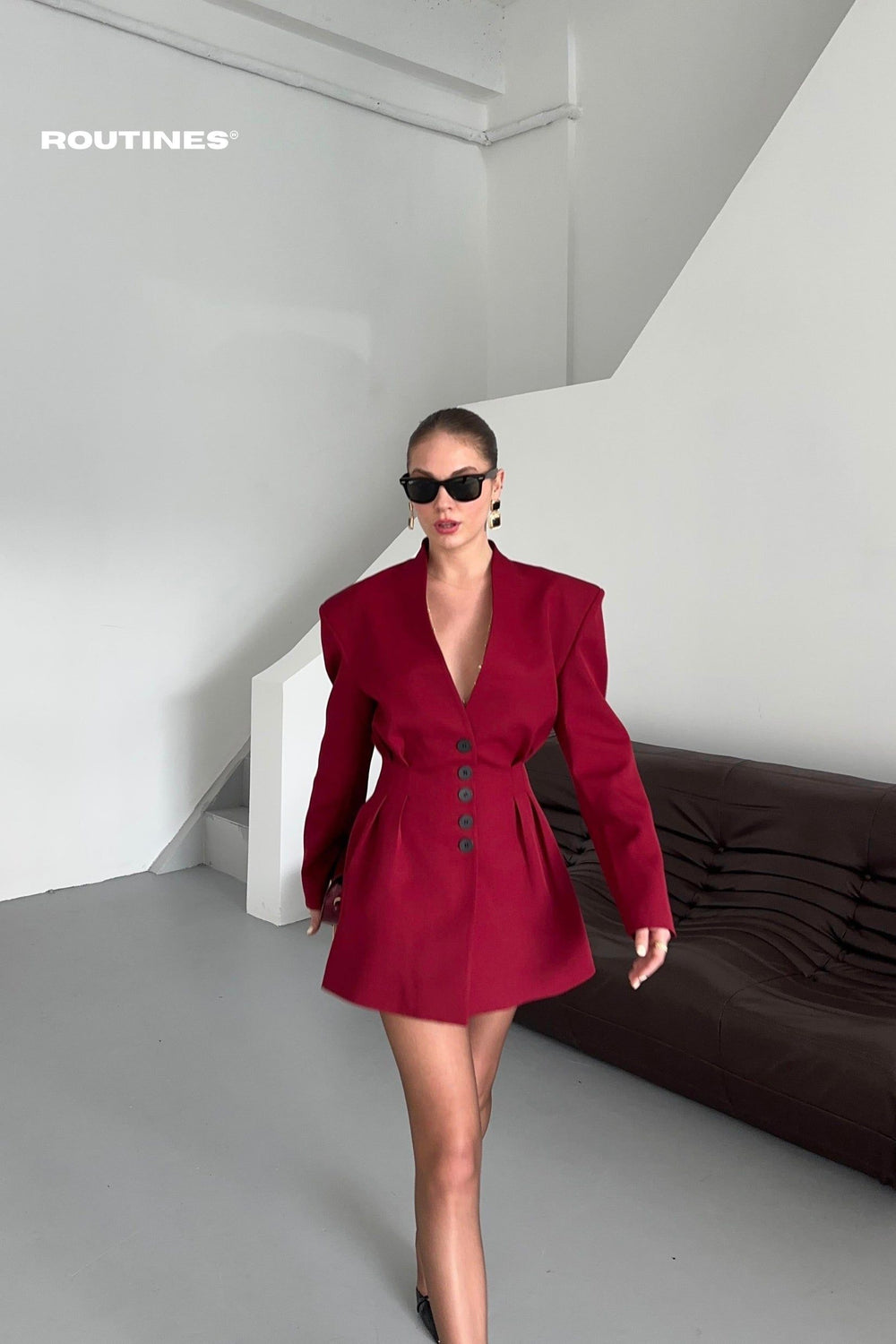 Routines Two Piece Tailored Blazer Set - Bordeaux 912075 Set Routines Fashion