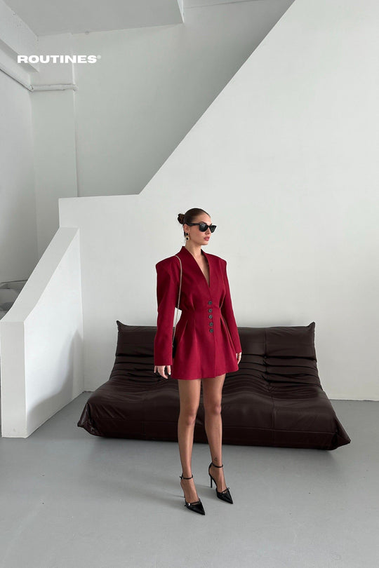 Routines Two Piece Tailored Blazer Set - Bordeaux 912075 Set Routines Fashion