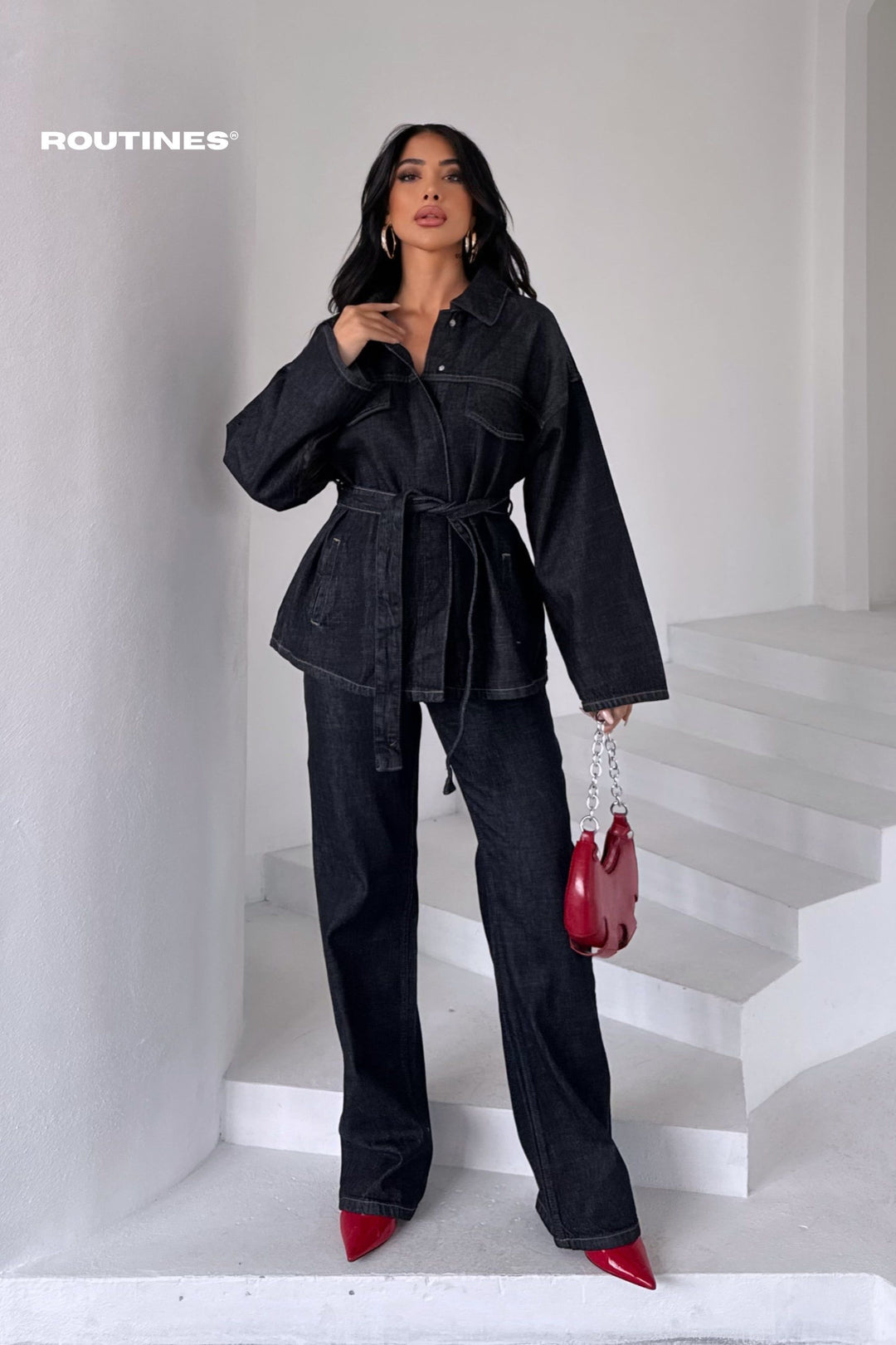 Routines Two Piece Tie Up Denim Set - Tall 10004 Set Routines Fashion