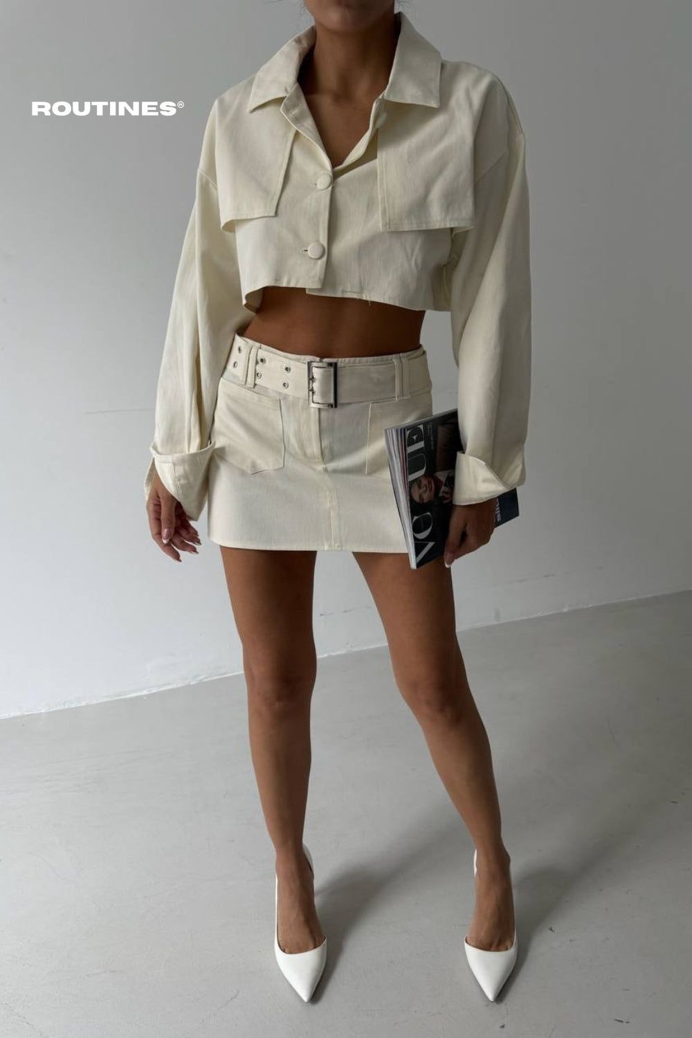 Routines Two Piece Trench Skirt Set - Beige 522020133 Set Routines Fashion