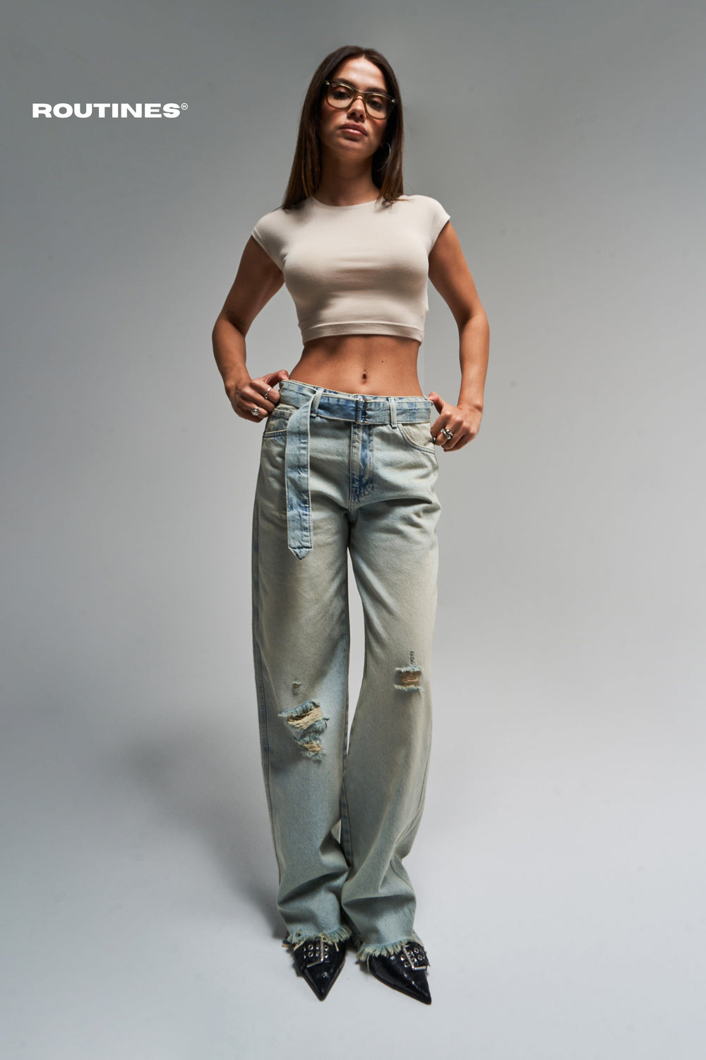 Routines Vintage Belted Straight Jeans 3670 Jeans Routines Fashion