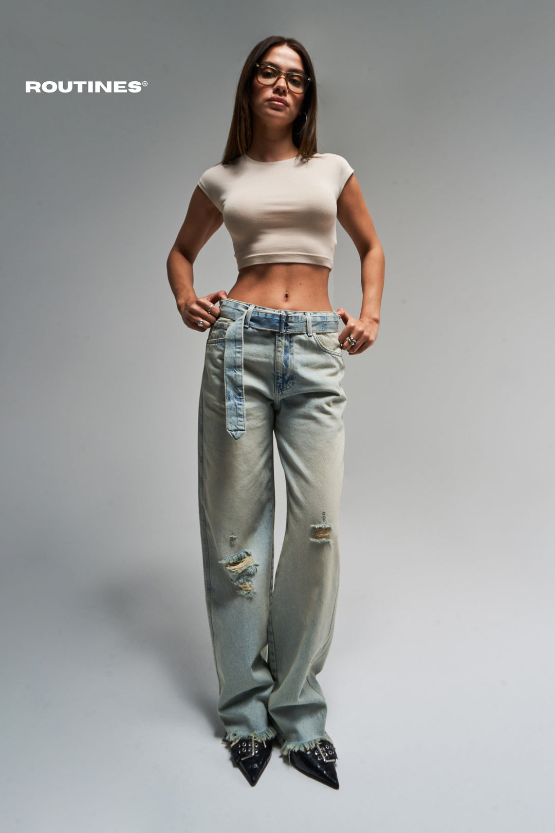 Routines Vintage Belted Straight Jeans 3670 Jeans Routines Fashion