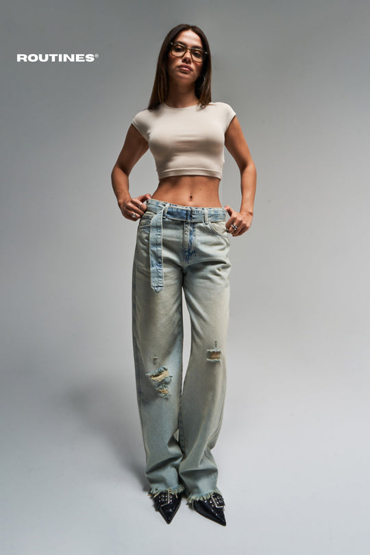 Routines Vintage Belted Straight Jeans 3670 Jeans Routines Fashion
